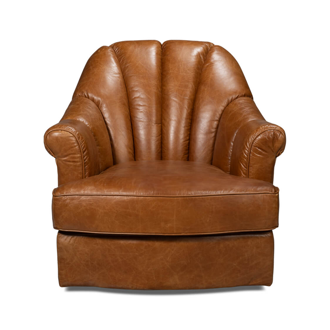 Medium Brown Leather Swivel Chair - English Georgian America