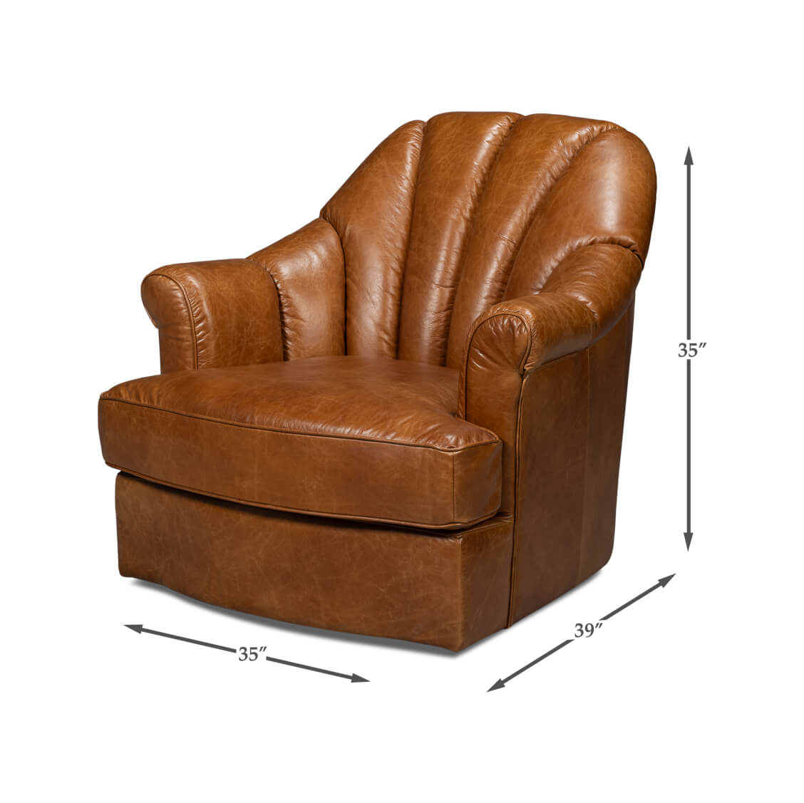 Medium Brown Leather Swivel Chair - English Georgian America