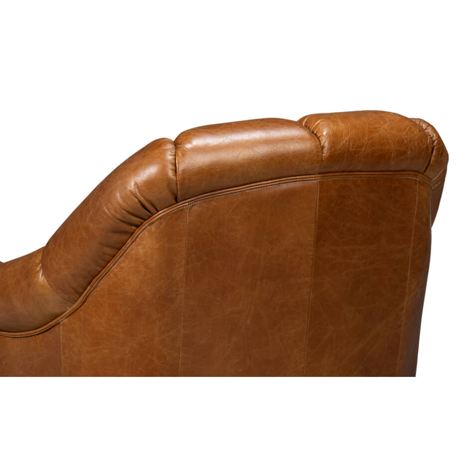 Medium Brown Leather Swivel Chair - English Georgian America