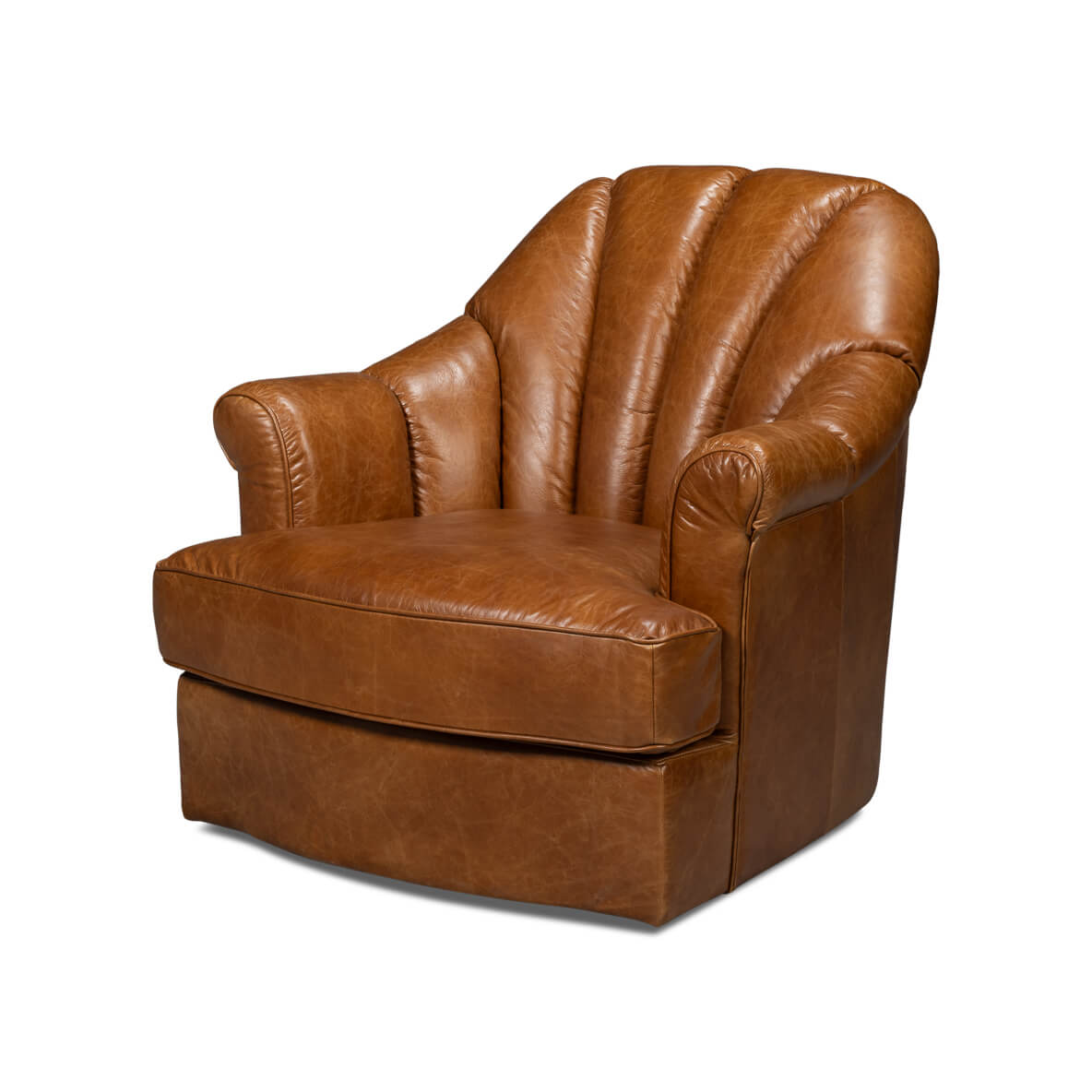 Medium Brown Leather Swivel Chair - English Georgian America