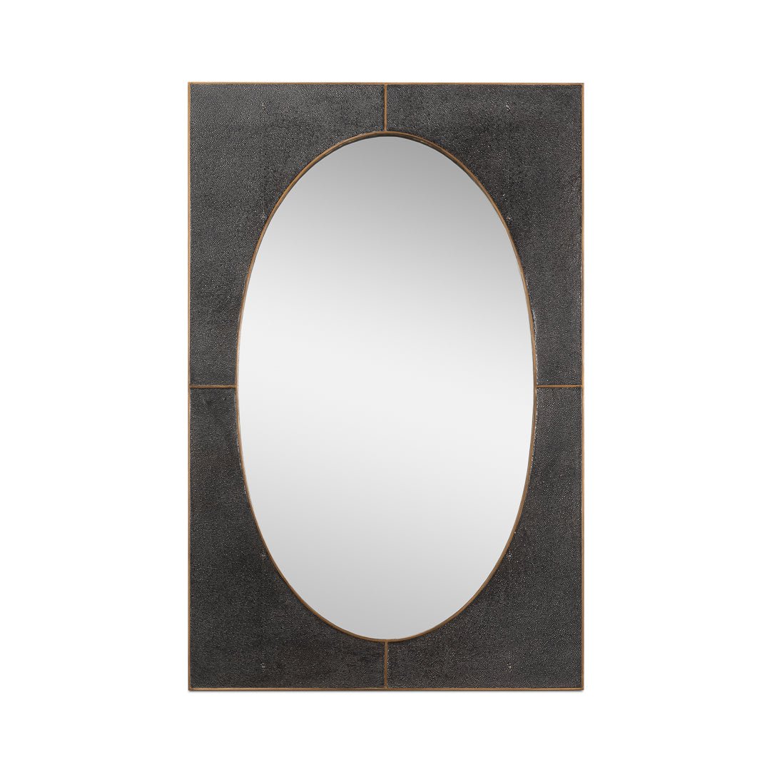 Mid Century Antique Grey Leather Mirror - English Georgian America