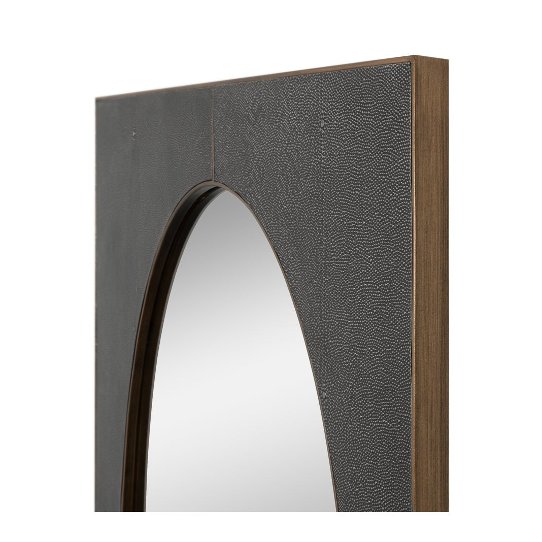 Mid Century Antique Grey Leather Mirror - English Georgian America