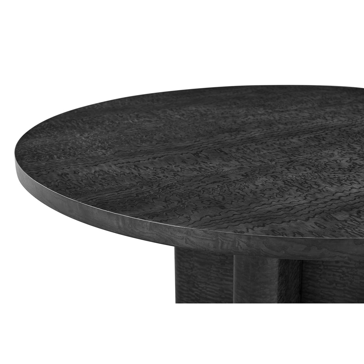 Mid Century Black Burl Round Dining Table - English Georgian America