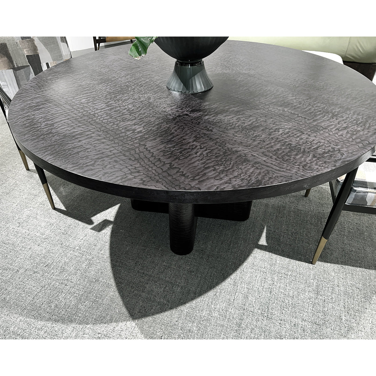 Mid Century Black Burl Round Dining Table - English Georgian America