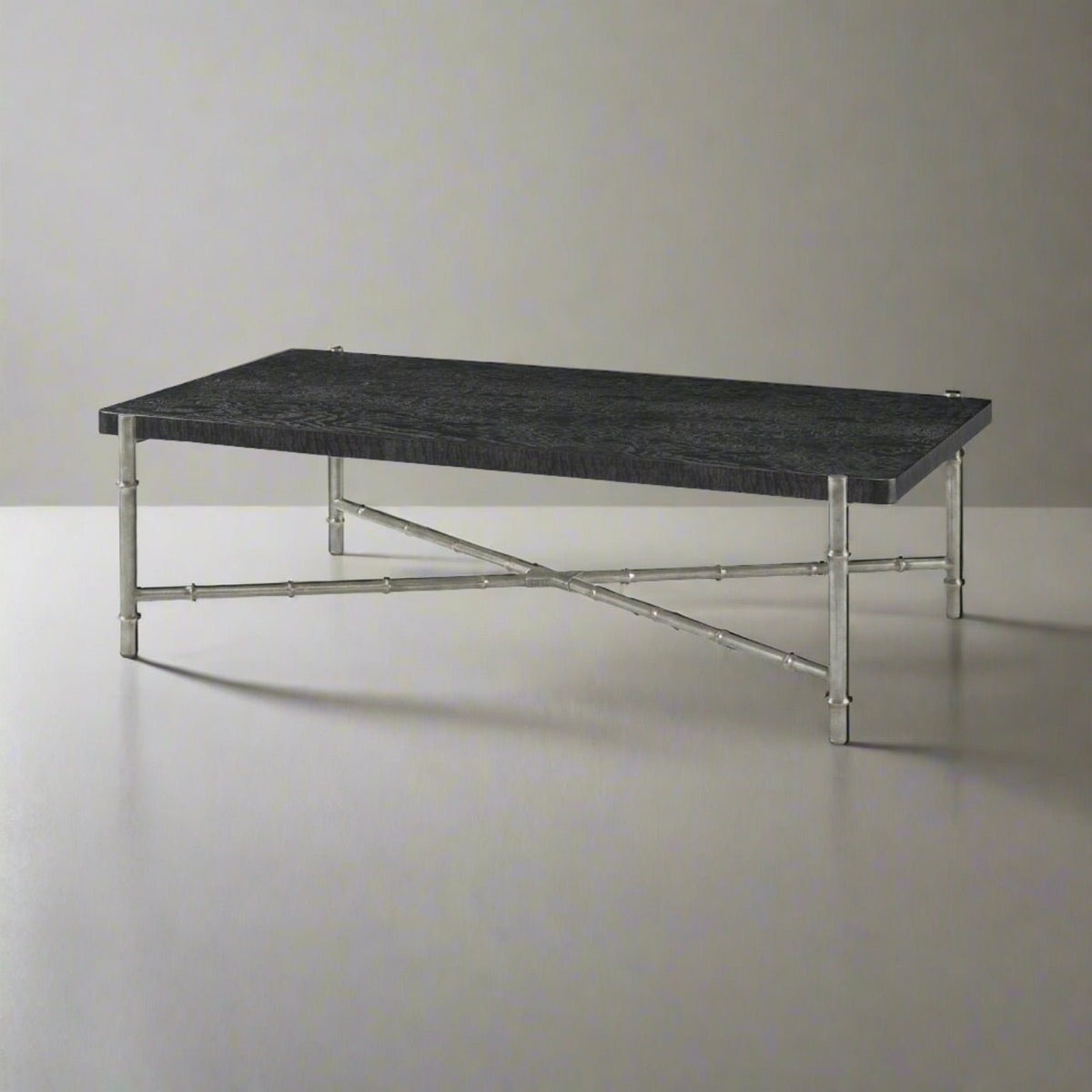 Mid Century Black Burl Top Coffee Table - English Georgian America