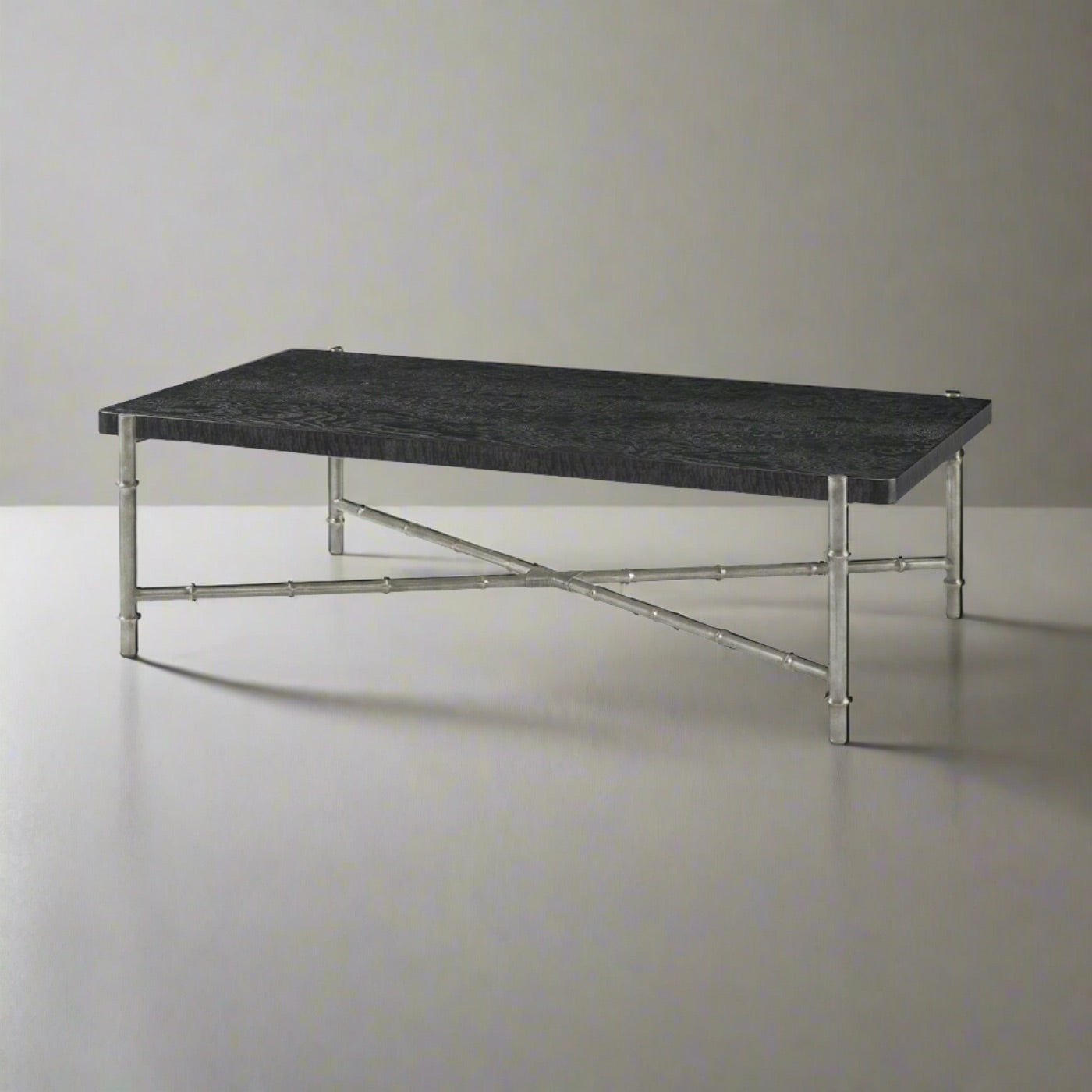 Mid Century Black Burl Top Coffee Table - English Georgian America