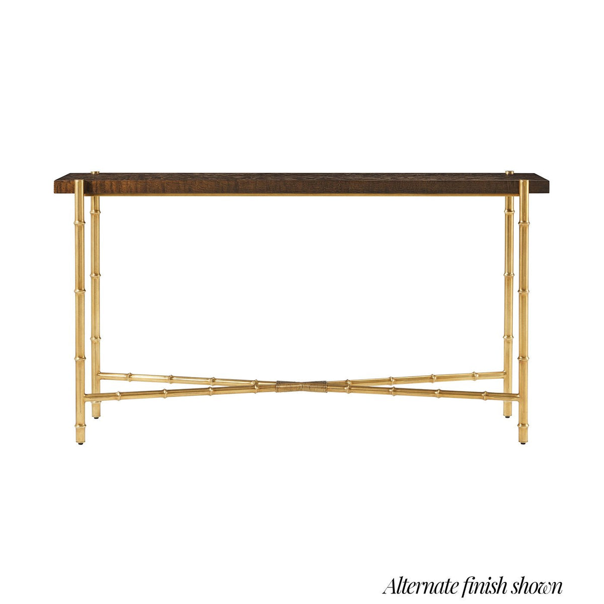 Mid Century Black Burl Top Console Table - English Georgian America