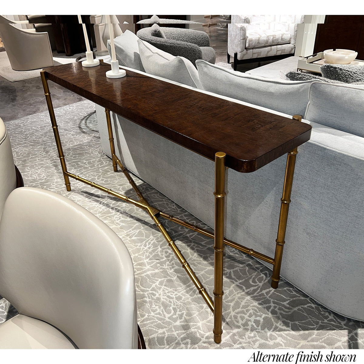 Mid Century Black Burl Top Console Table - English Georgian America