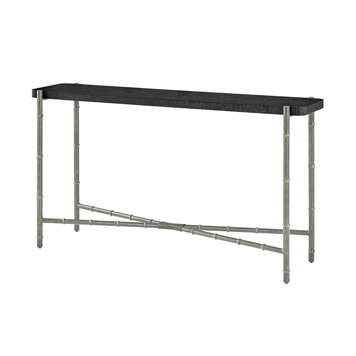 Mid Century Black Burl Top Console Table - English Georgian America