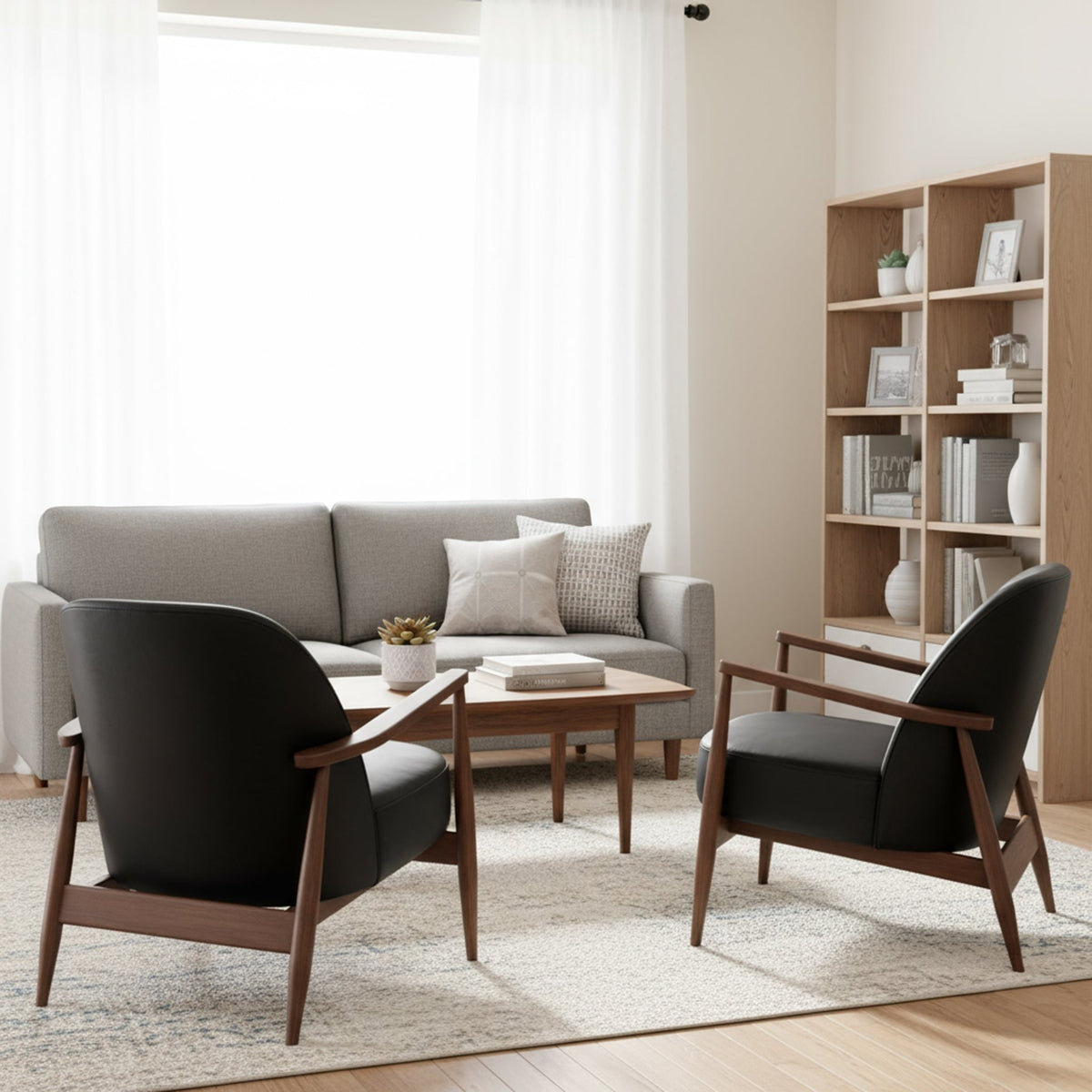 Mid Century Black Leather Arm Chair - English Georgian America