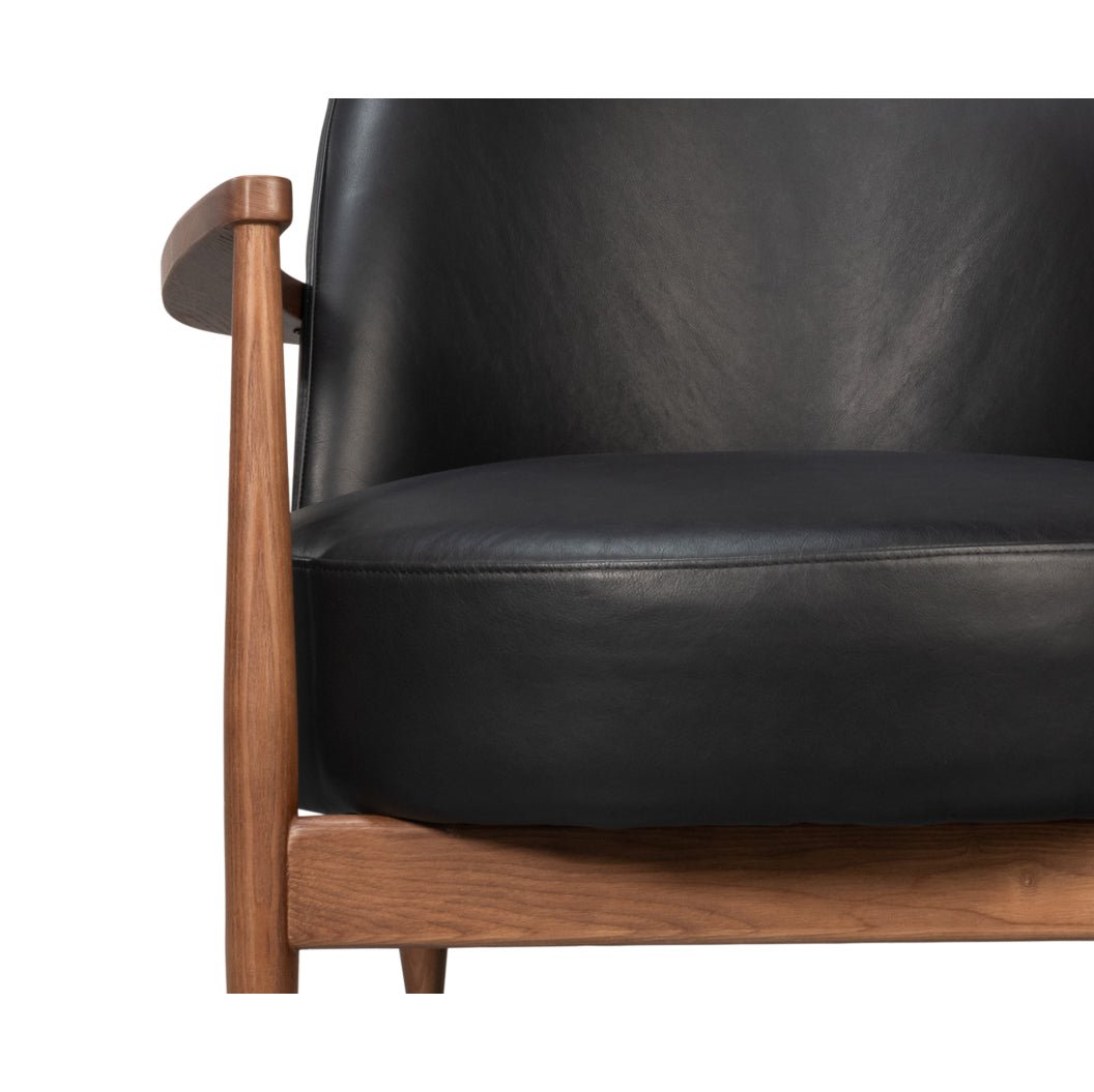 Mid Century Black Leather Arm Chair - English Georgian America