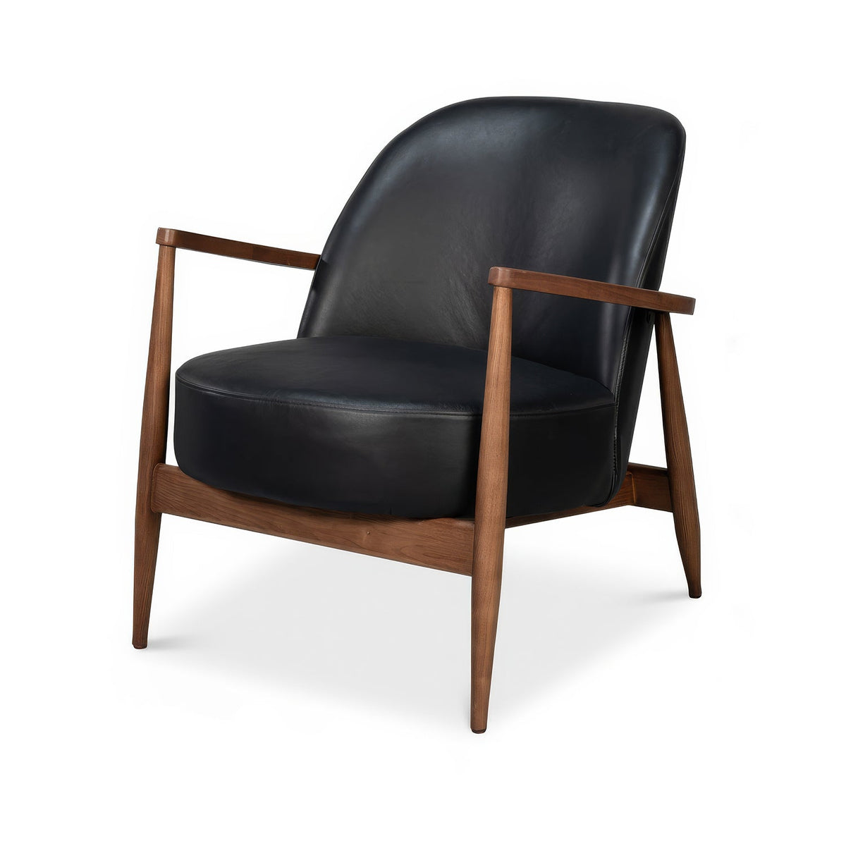 Mid Century Black Leather Arm Chair - English Georgian America