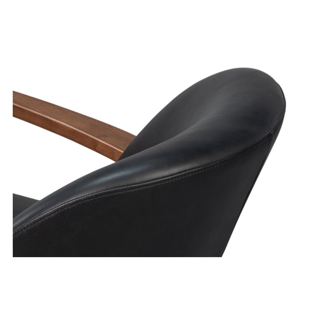 Mid Century Black Leather Arm Chair - English Georgian America