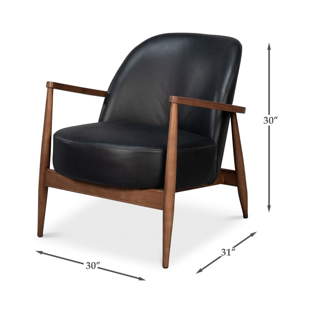 Mid Century Black Leather Arm Chair - English Georgian America