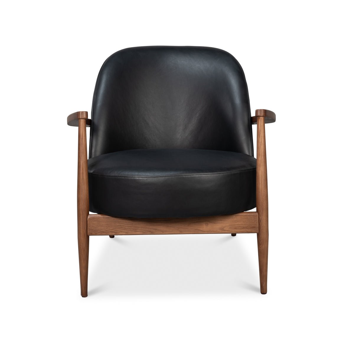 Mid Century Black Leather Arm Chair - English Georgian America