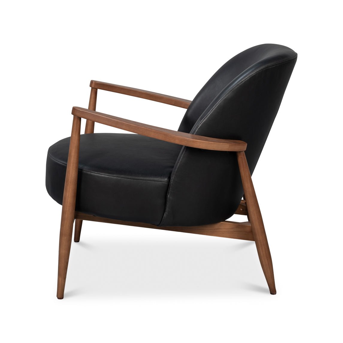 Mid Century Black Leather Arm Chair - English Georgian America