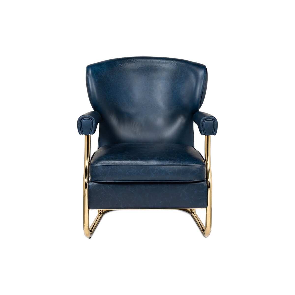 Mid Century Blue Leather Armchair - English Georgian America