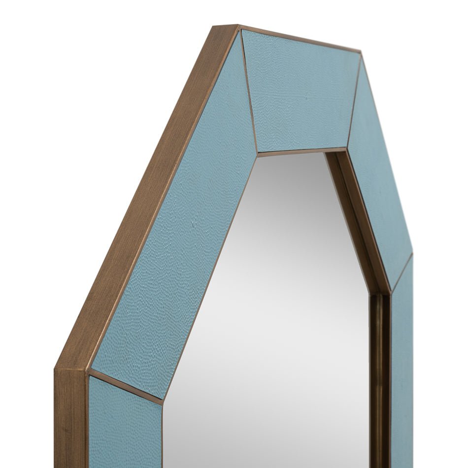 Mid Century Blue Octagonal Leather Mirror - English Georgian America
