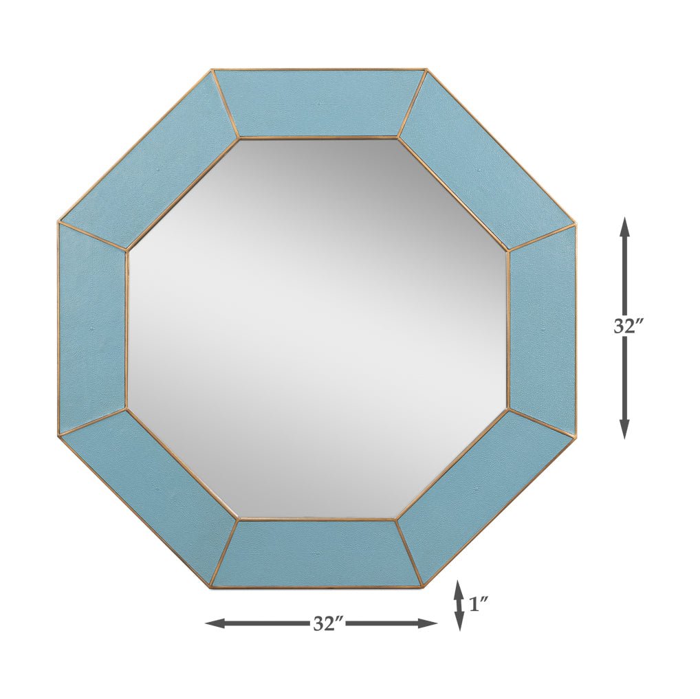 Mid Century Blue Octagonal Leather Mirror - English Georgian America