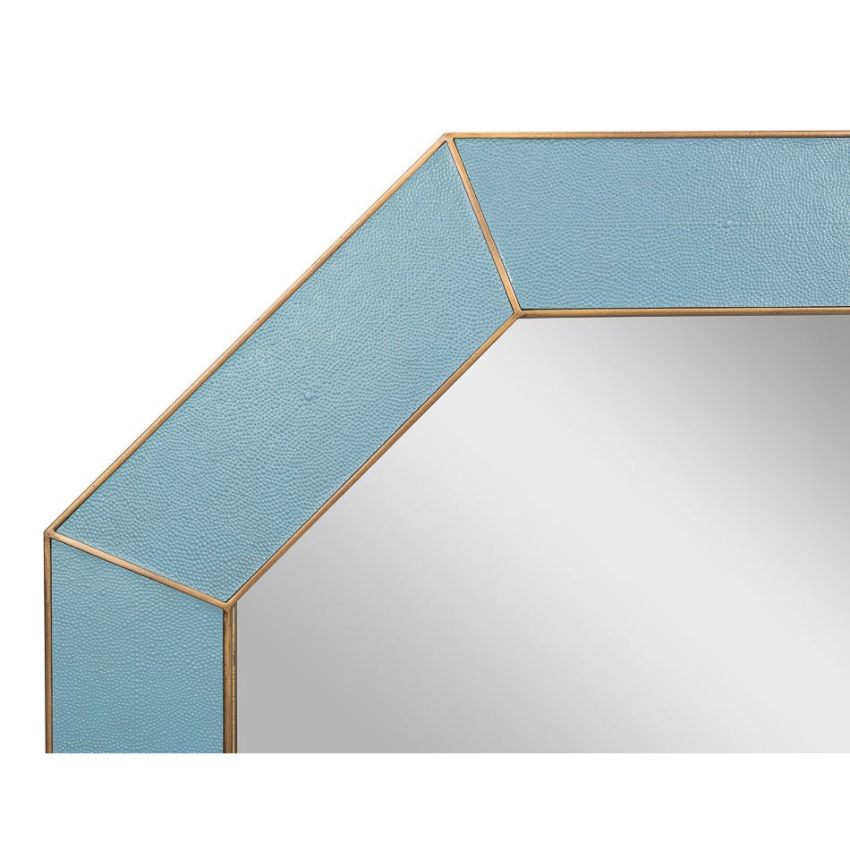 Mid Century Blue Octagonal Leather Mirror - English Georgian America