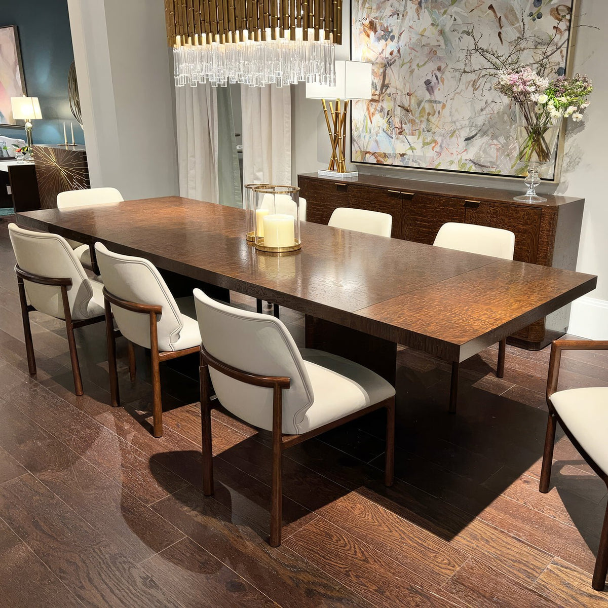 Mid Century Burl Extending Dining Table - English Georgian America