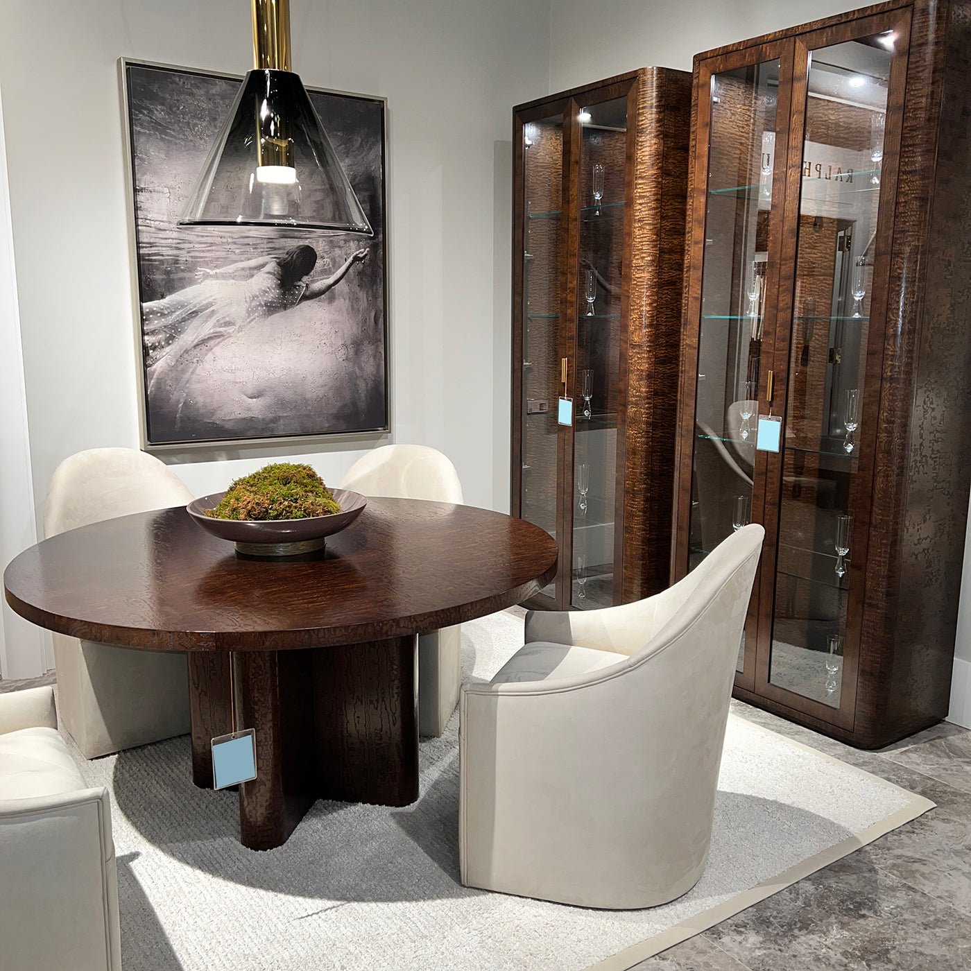 Mid Century Burl Round Dining Table - English Georgian America