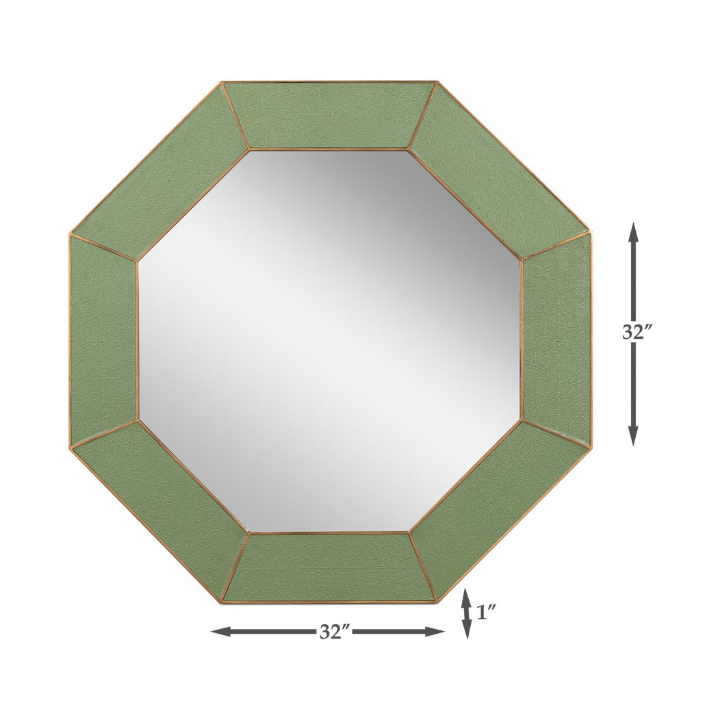 Mid Century Green Octagonal Leather Mirror - English Georgian America
