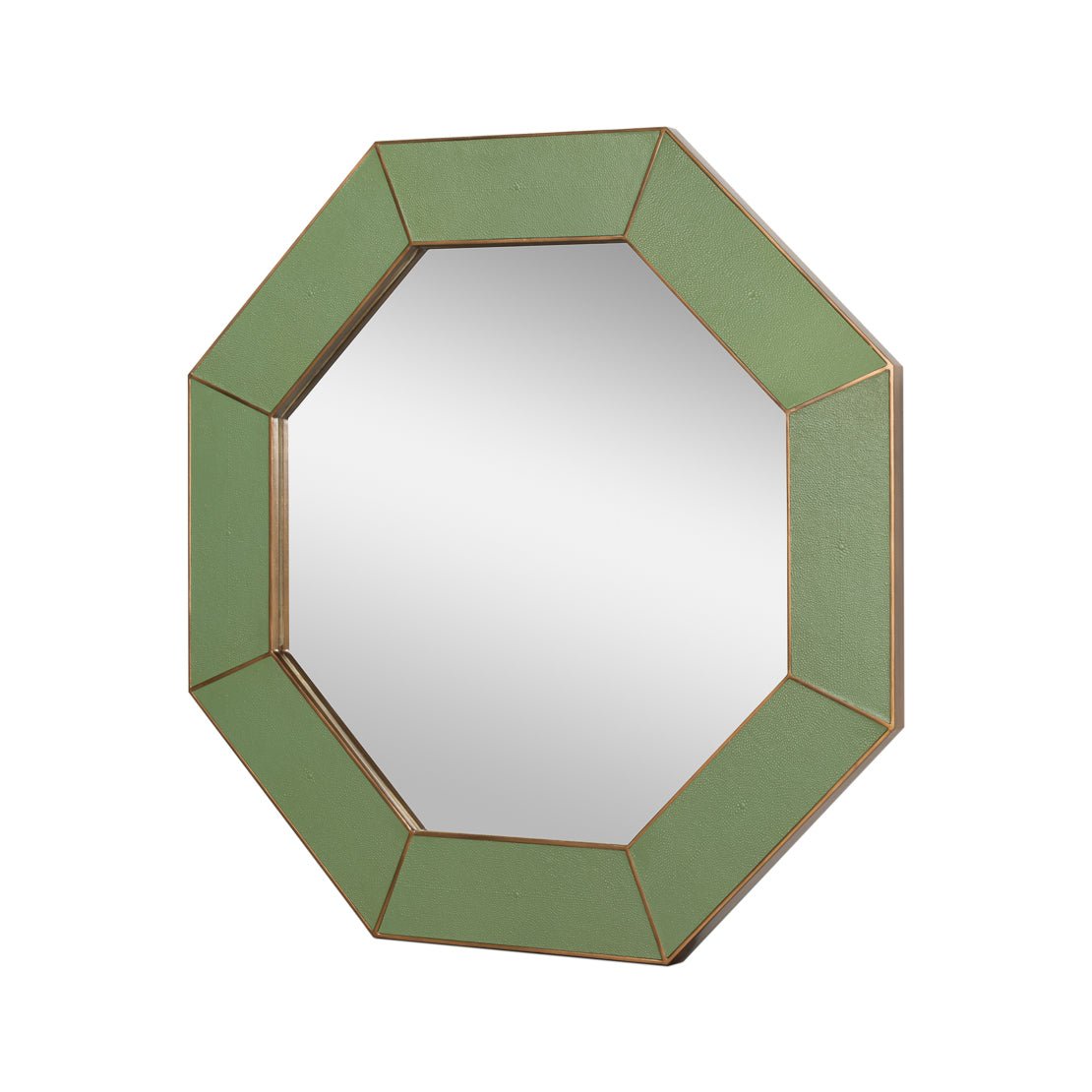 Mid Century Green Octagonal Leather Mirror - English Georgian America