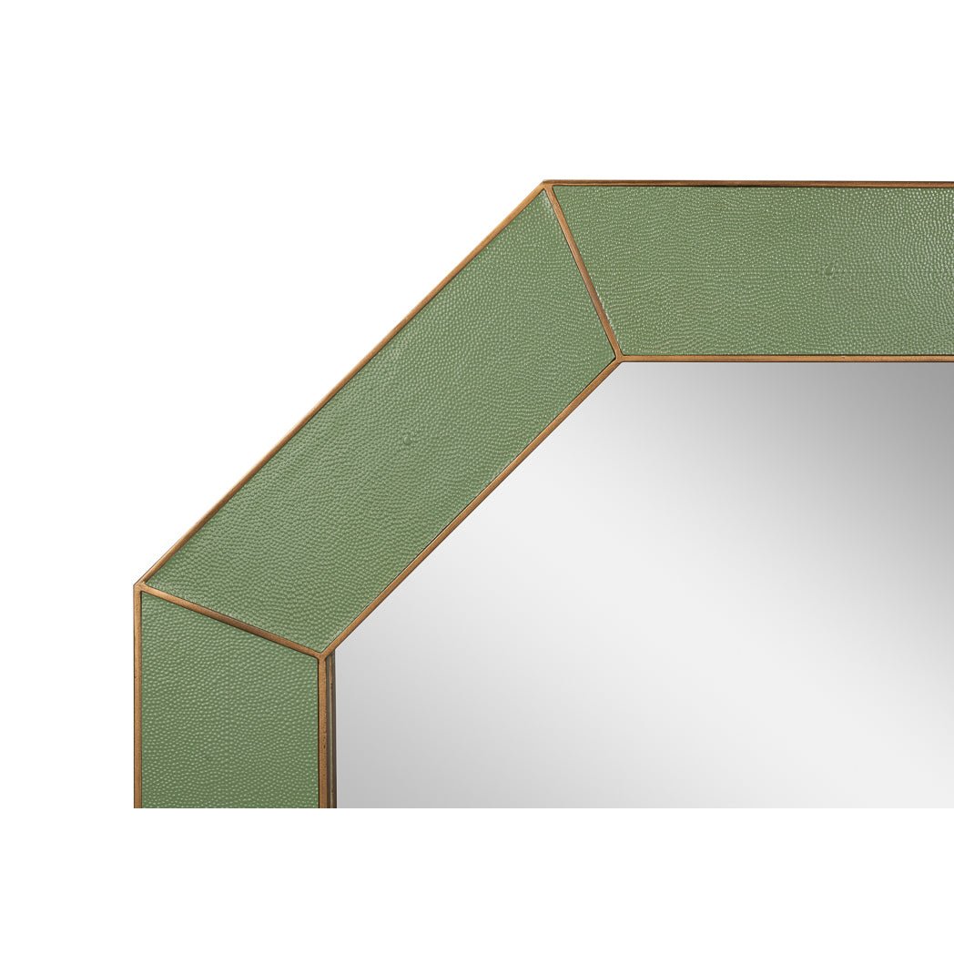 Mid Century Green Octagonal Leather Mirror - English Georgian America