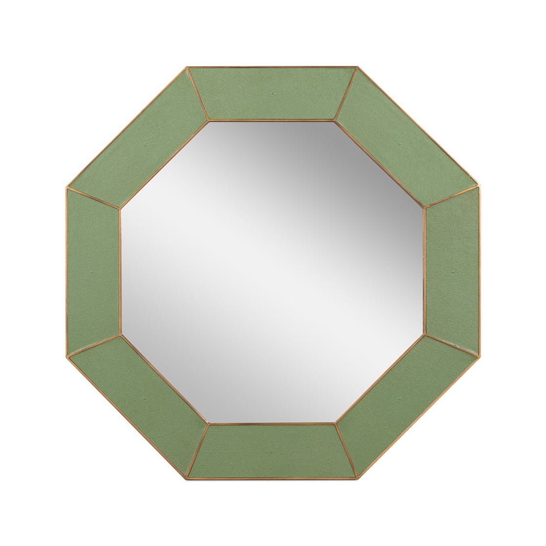 Mid Century Green Octagonal Leather Mirror - English Georgian America