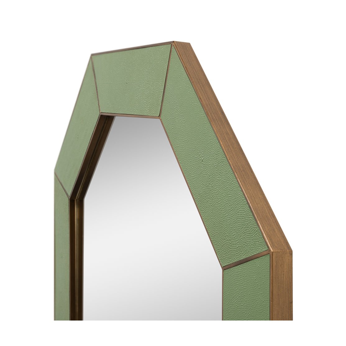 Mid Century Green Octagonal Leather Mirror - English Georgian America