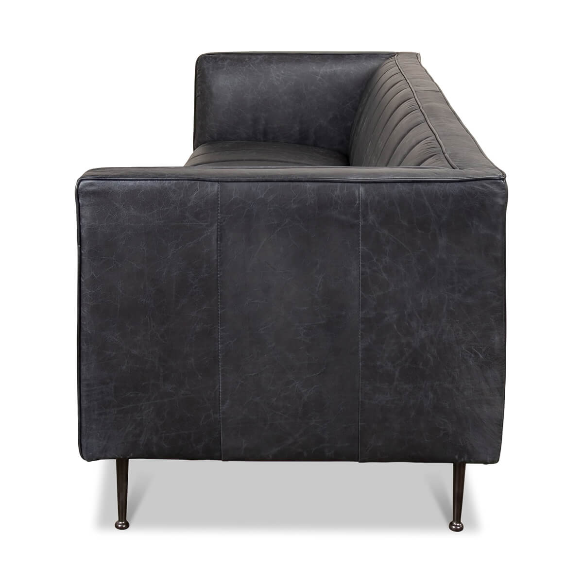 Mid Century Leather Channeled Sofa - English Georgian America