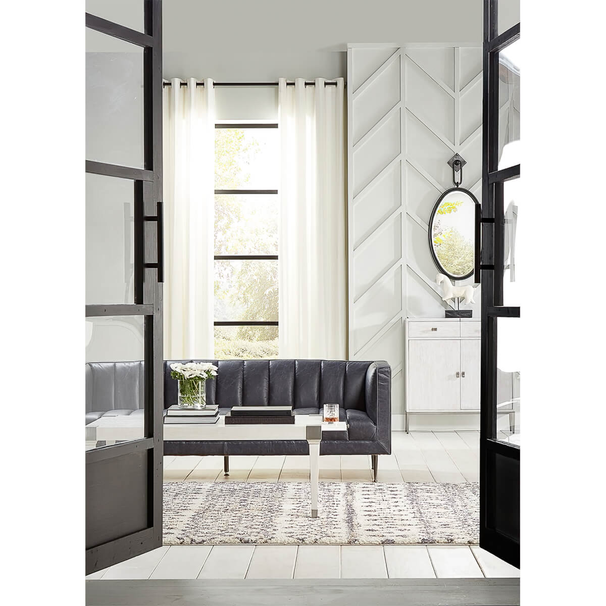 Mid Century Leather Channeled Sofa - English Georgian America