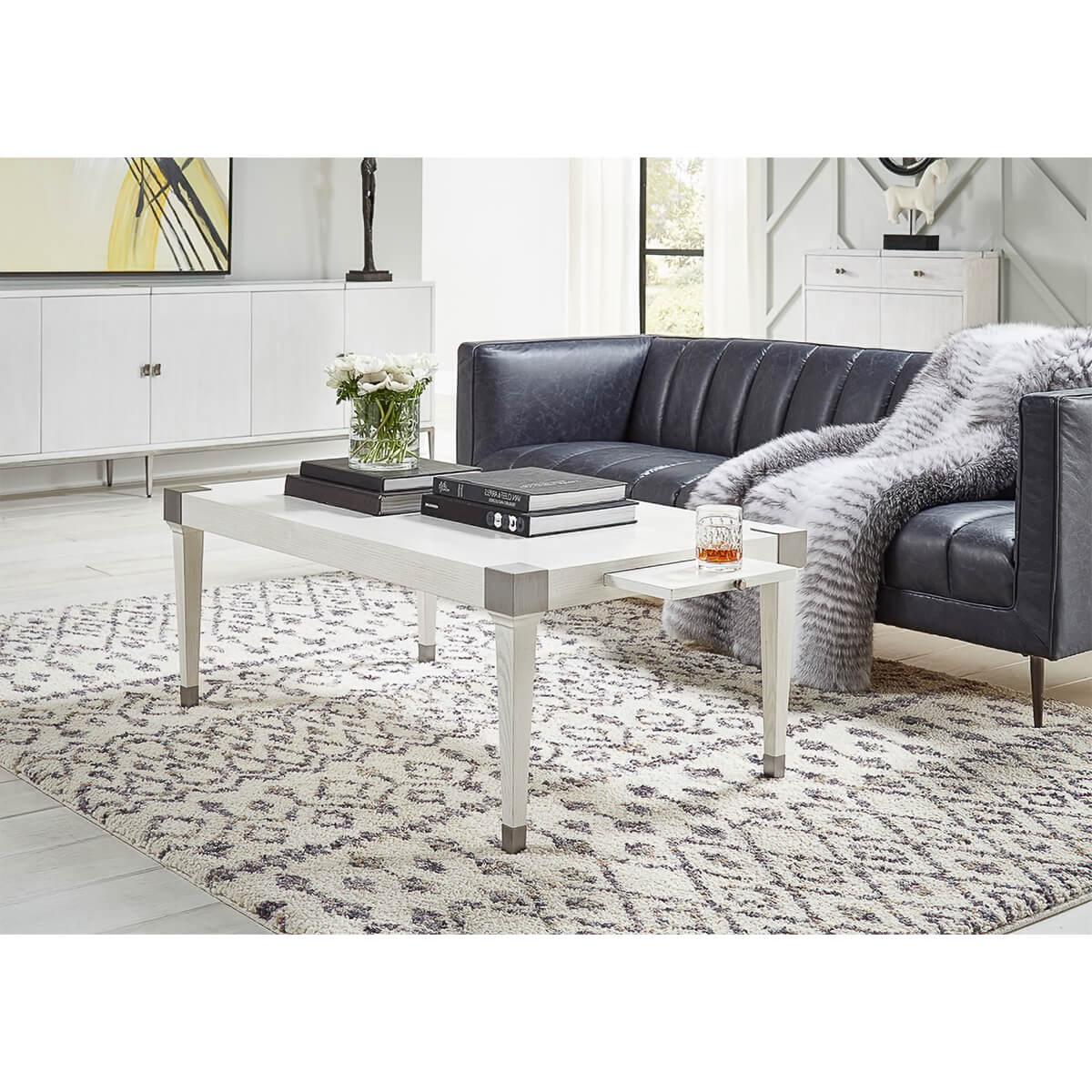 Mid Century Leather Channeled Sofa - English Georgian America