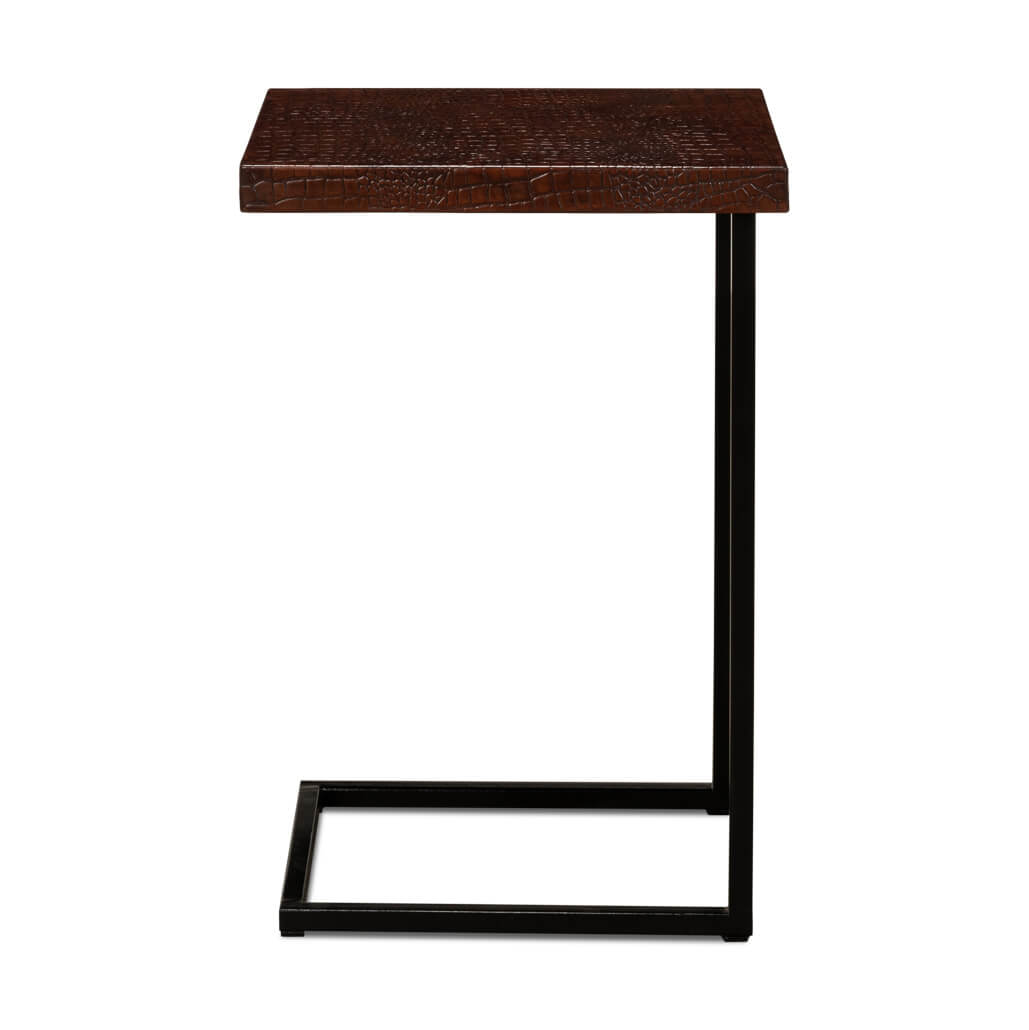 Mid Century Leather Top Accent Table - English Georgian America