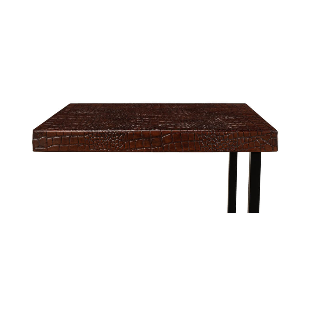 Mid Century Leather Top Accent Table - English Georgian America