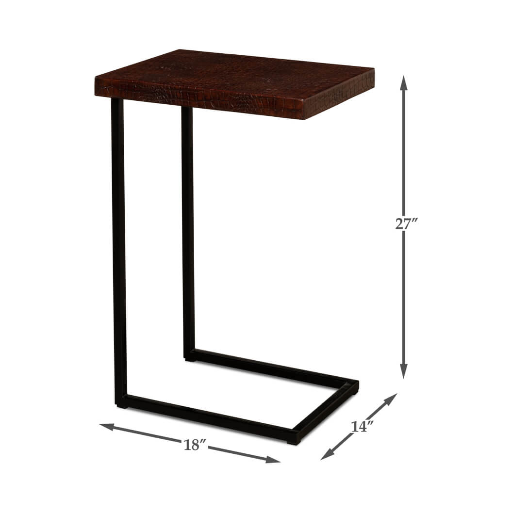 Mid Century Leather Top Accent Table - English Georgian America