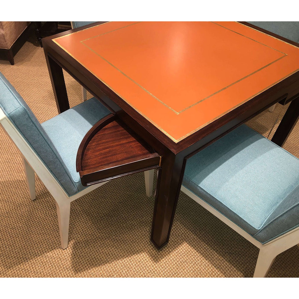 Mid Century Leather Top Game Table - English Georgian America