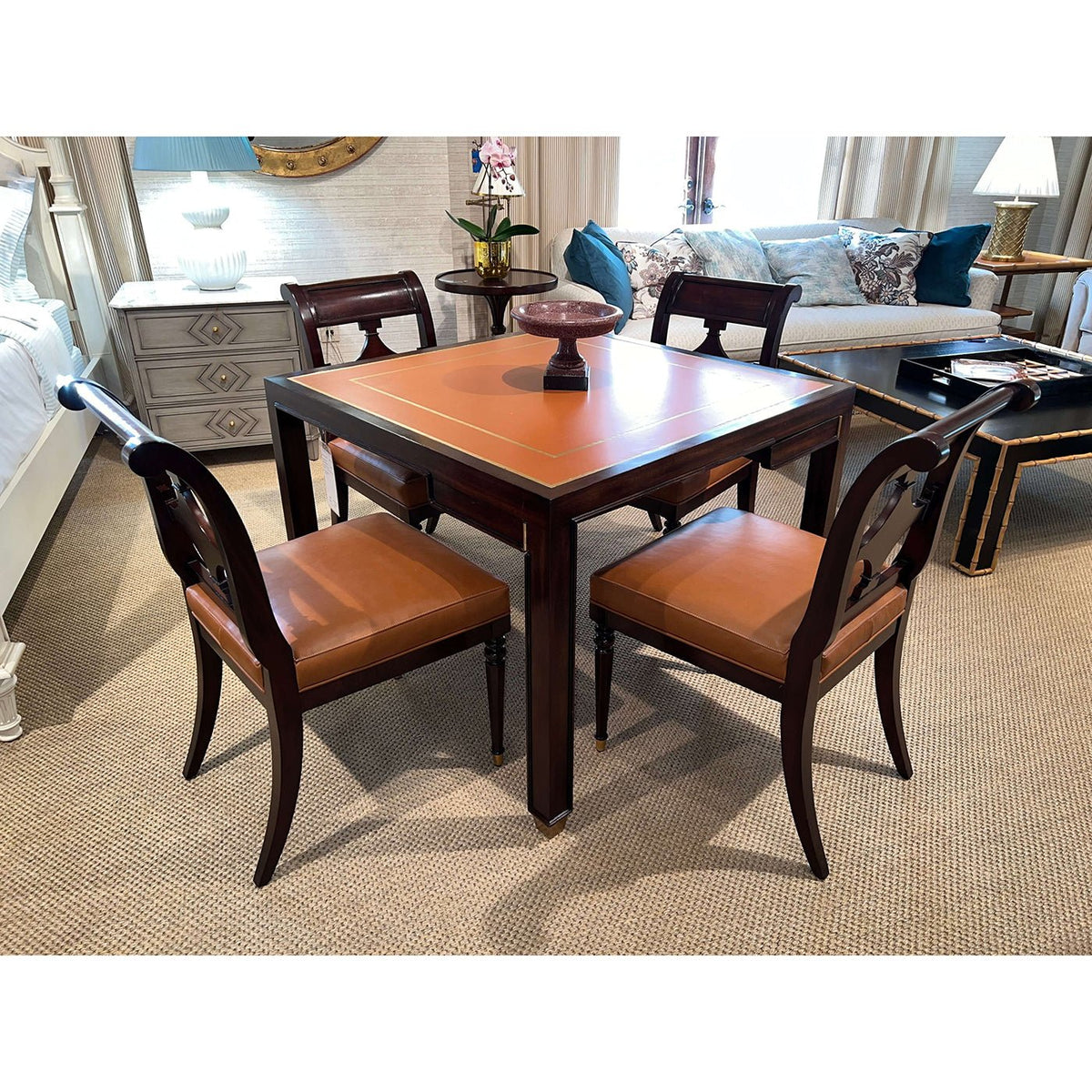 Mid Century Leather Top Game Table - English Georgian America