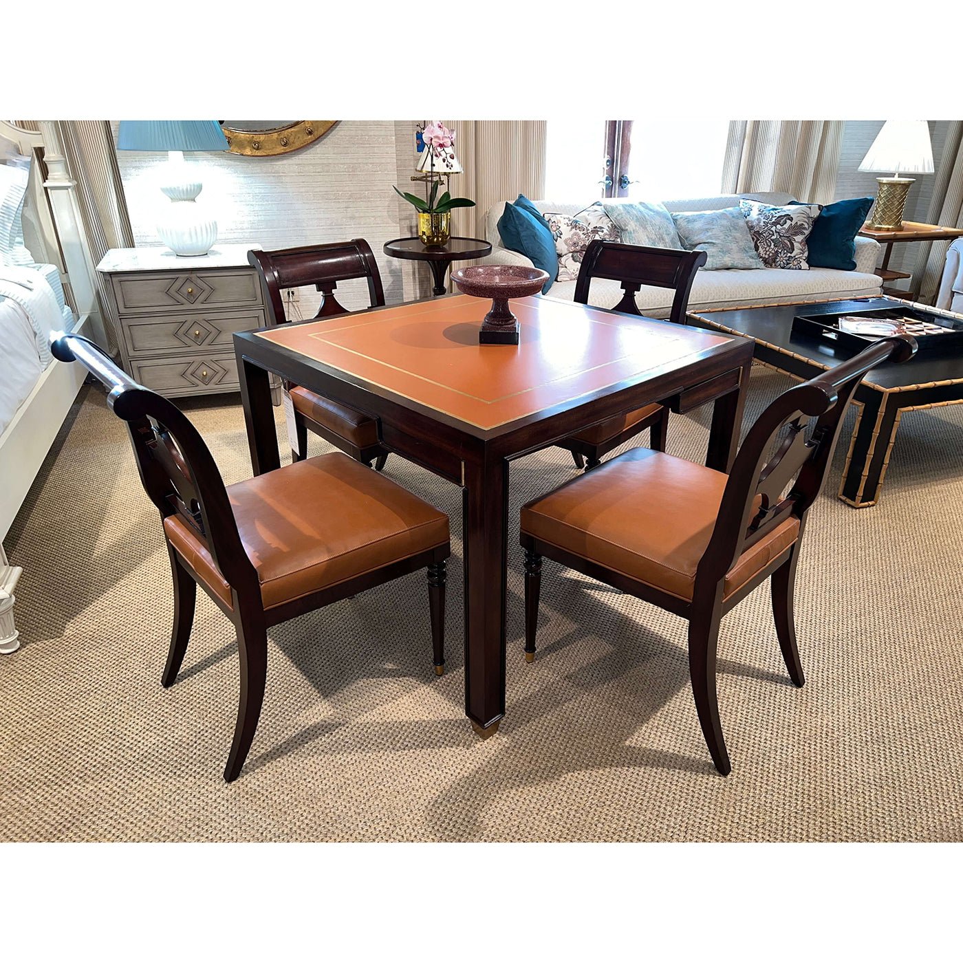 Mid Century Leather Top Game Table - English Georgian America