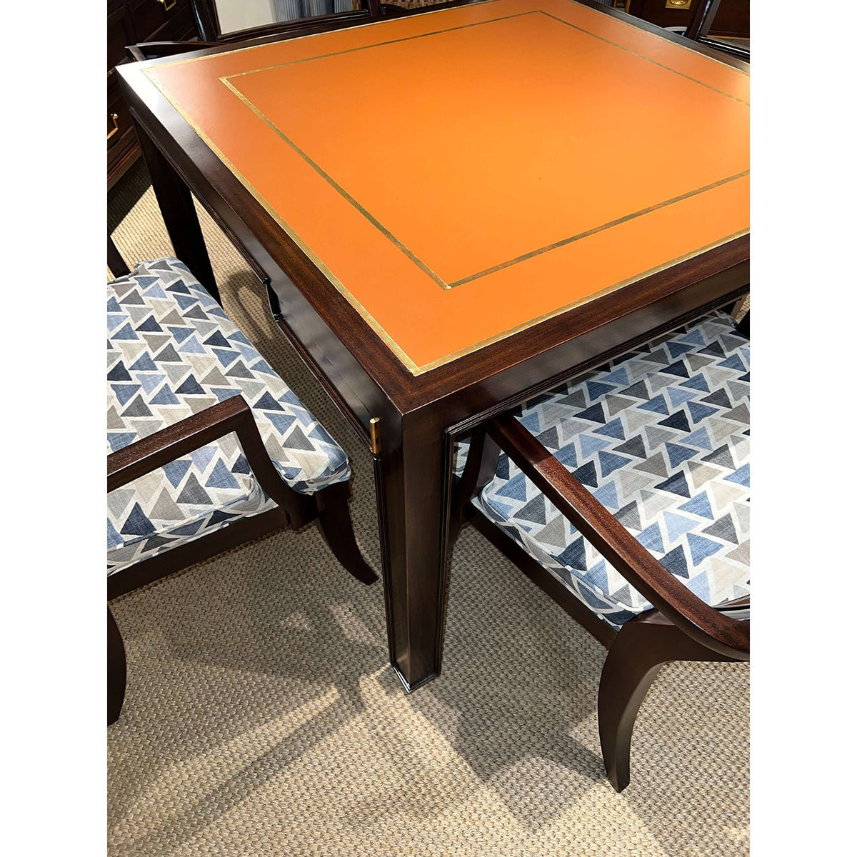 Mid Century Leather Top Game Table - English Georgian America