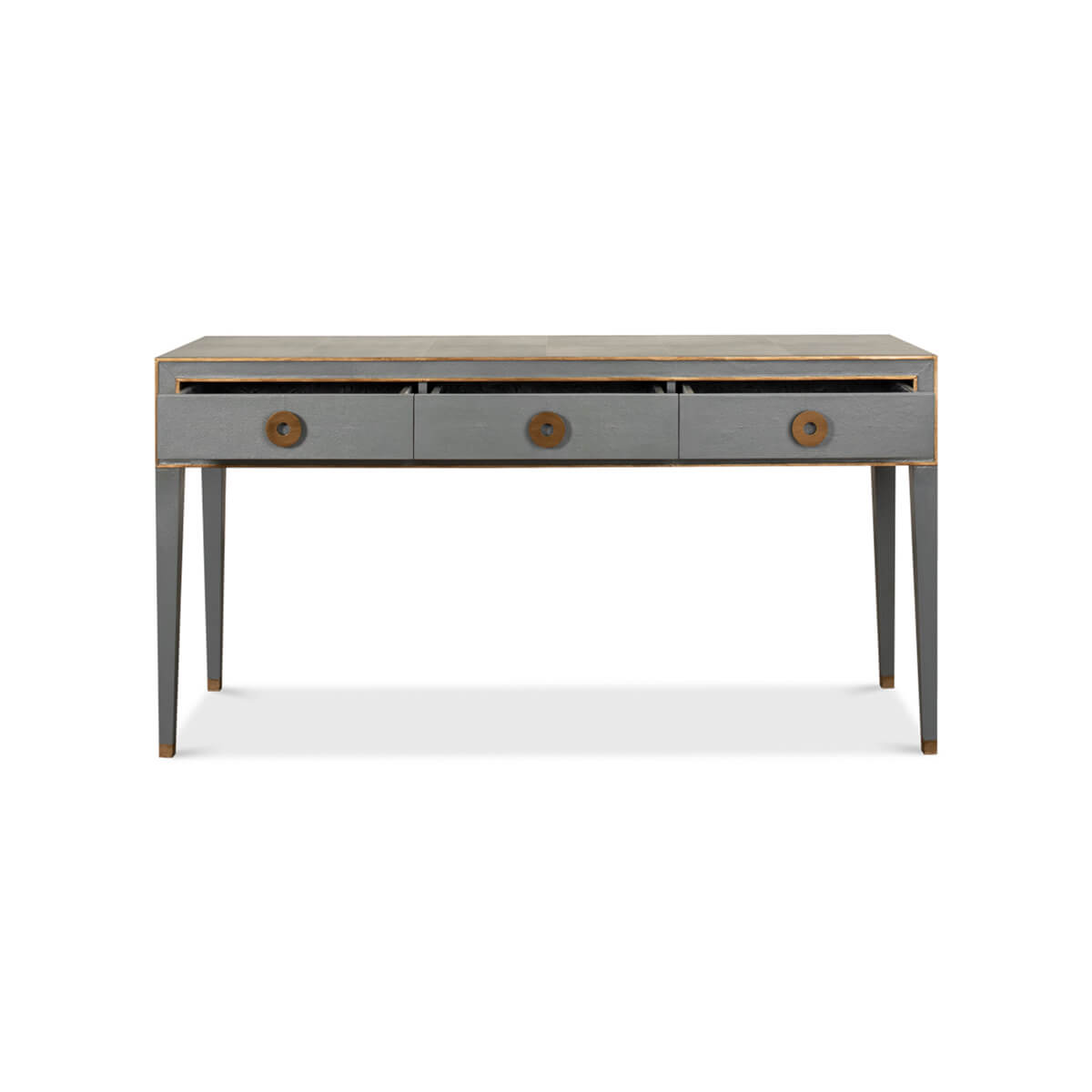 Mid Century Leather Wrapped Console - English Georgian America
