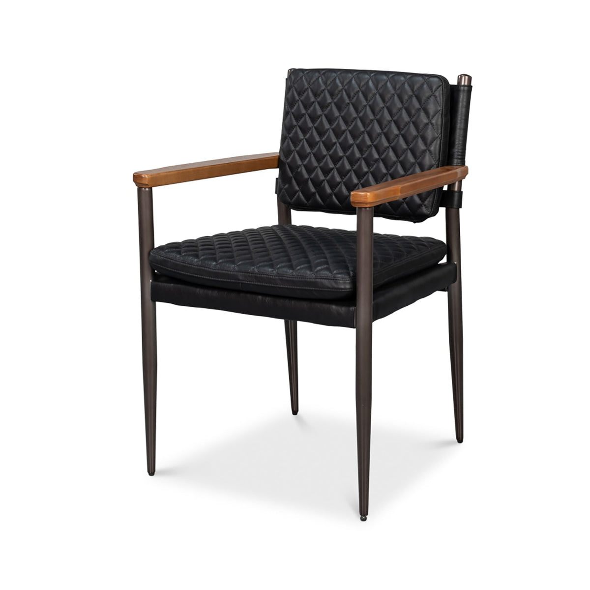 Mid - Century Modern Black Leather Armchair - English Georgian America