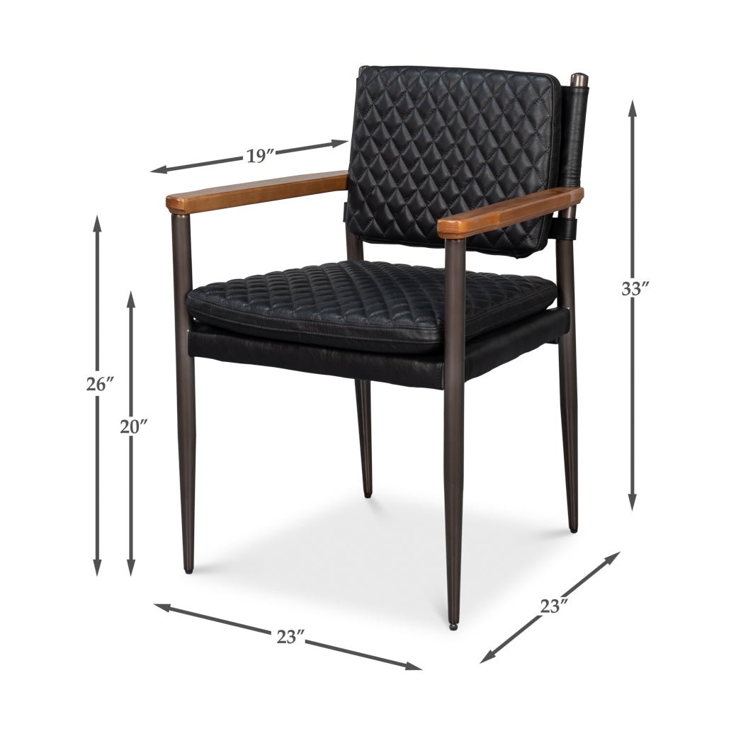 Mid - Century Modern Black Leather Armchair - English Georgian America