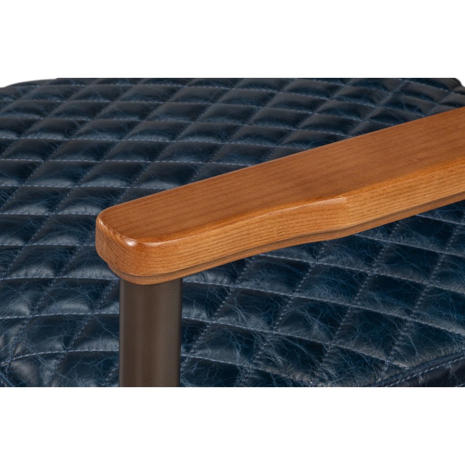 Mid - Century Modern Blue Leather Armchair - English Georgian America