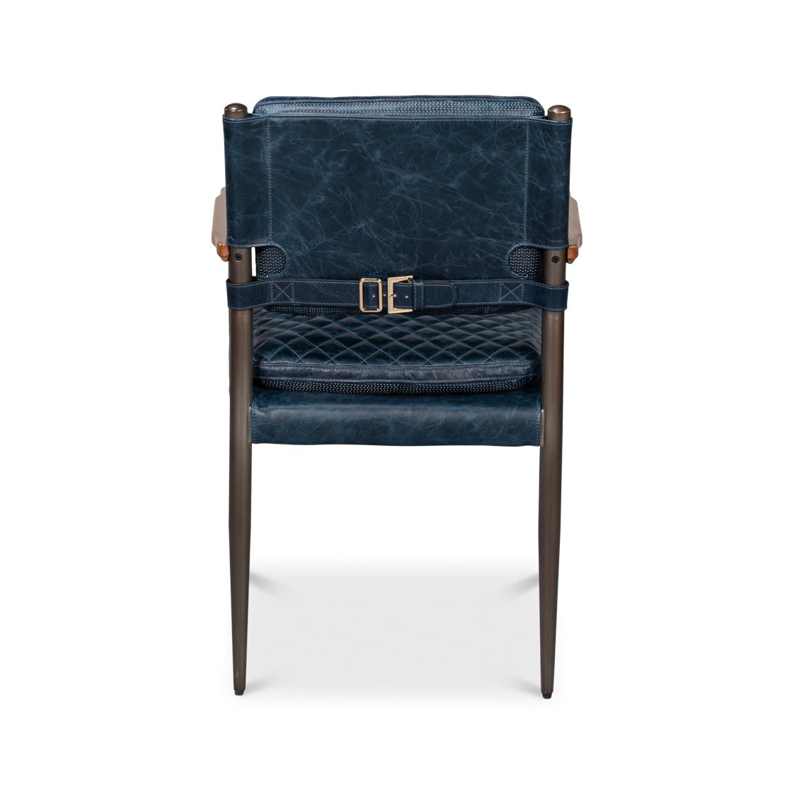 Mid - Century Modern Blue Leather Armchair - English Georgian America