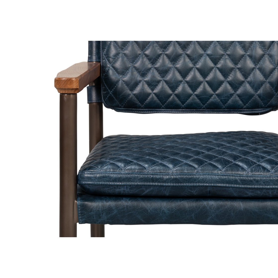 Mid - Century Modern Blue Leather Armchair - English Georgian America