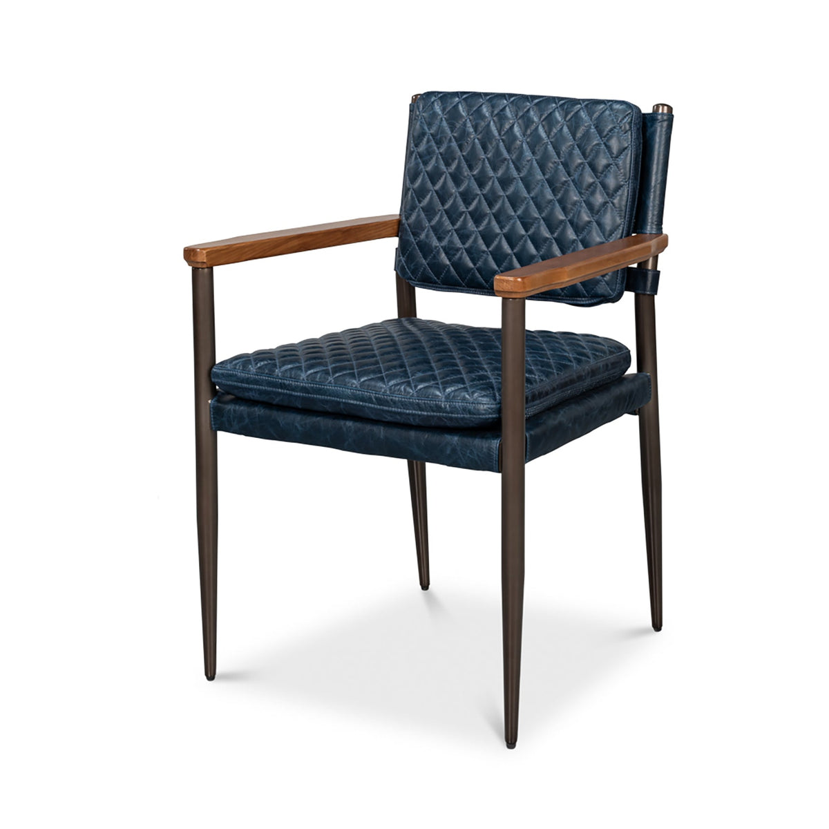 Mid - Century Modern Blue Leather Armchair - English Georgian America