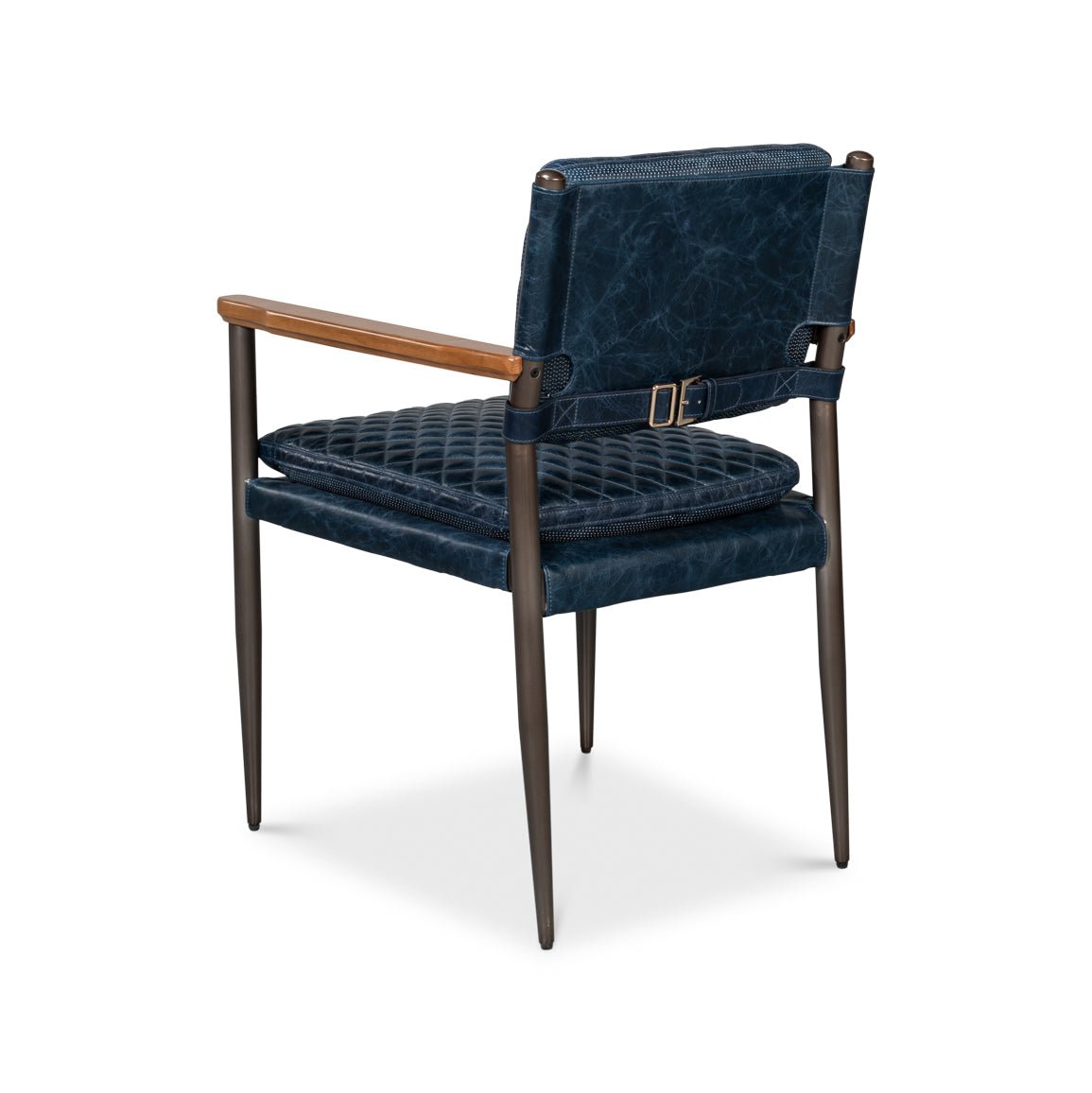 Mid - Century Modern Blue Leather Armchair - English Georgian America