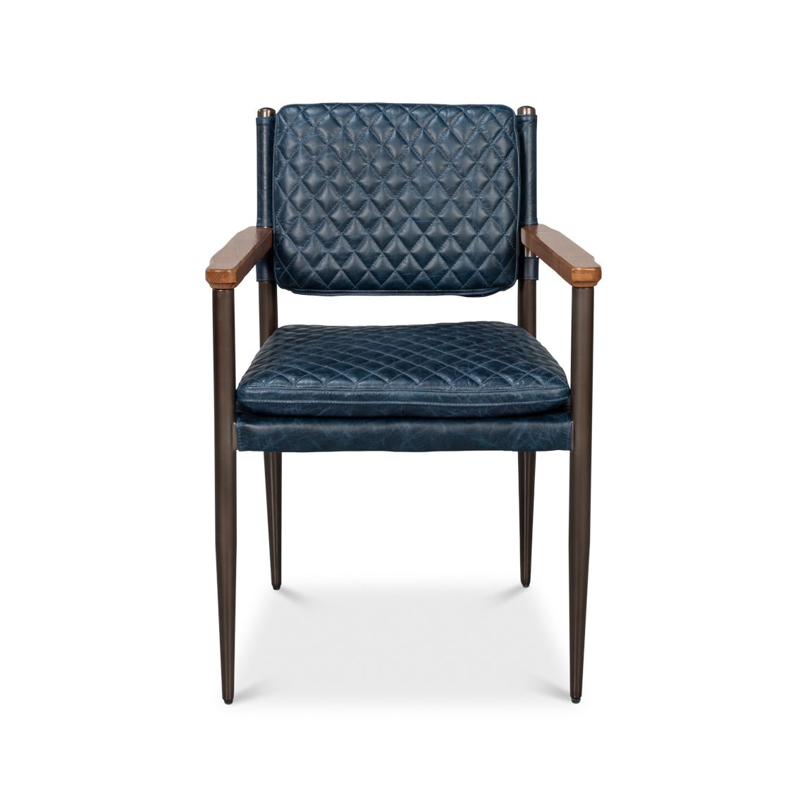 Mid - Century Modern Blue Leather Armchair - English Georgian America